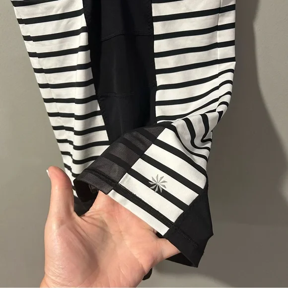 Athleta Ace Racer Back Tank Top Black White Stripes Tennis EUC XS - Picture 7 of 12